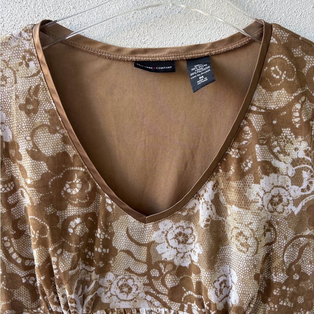 NY Co Medium Babydoll V Neck Cap Sleeve Sheer over Lining Olive Green‎ Fairy Y2K - Picture 4 of 12